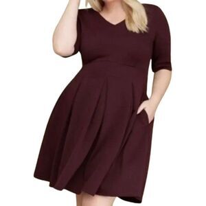 NWT Lane Bryant Pleated Fit & Flare Burgundy Wine Dress